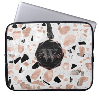 Classy rose gold vintage marble abstract terrazzo laptop sleeve