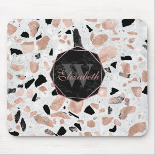 Classy rose gold vintage marble abstract terrazzo mouse pad