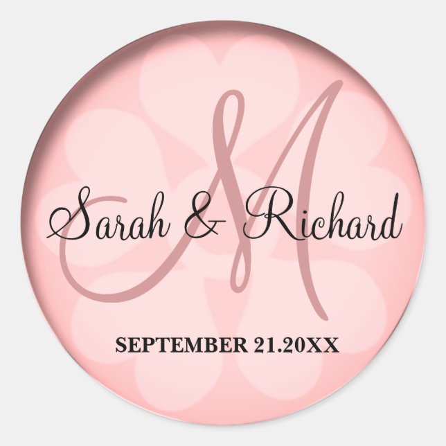 Classy Rose Gold Wedding Monogram Classic Round Sticker (Front)