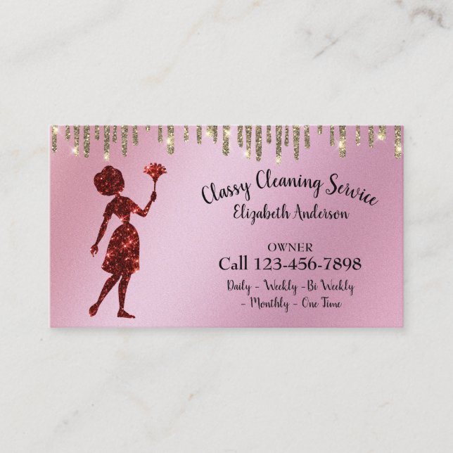 Classy Rose Logo Maid Cleaning Services Drip  Business Card (Front)