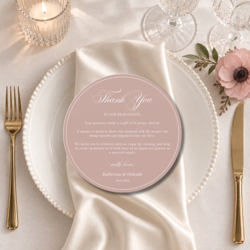 Classy Round Wedding Place Setting Thank You Card