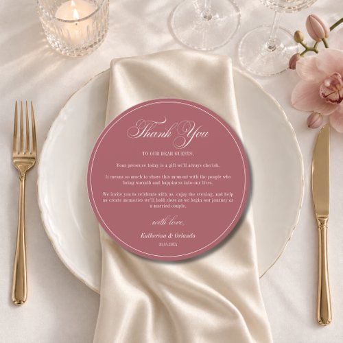 Classy Round Wedding Place Setting Thank You Card
