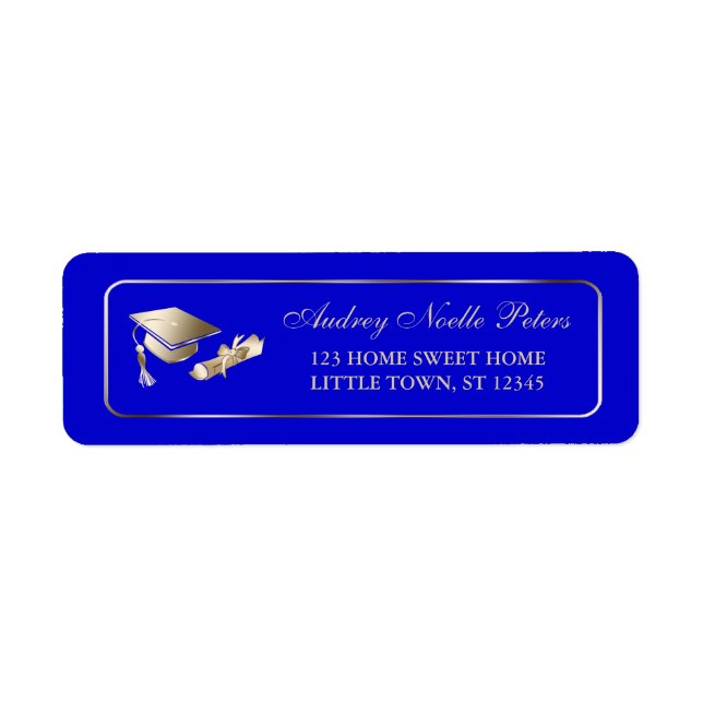 Classy Royal Blue and Gold Graduate Address Labels (Front)