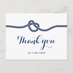 Classy Royal Blue Tying the Knot Thank You Postcard
