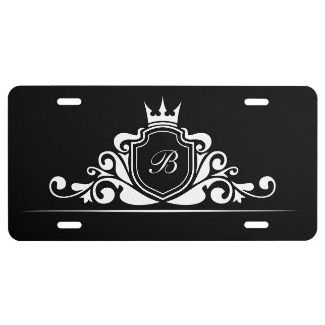 Classy Royal Crown Monogram Car Tag License Plate (Front)