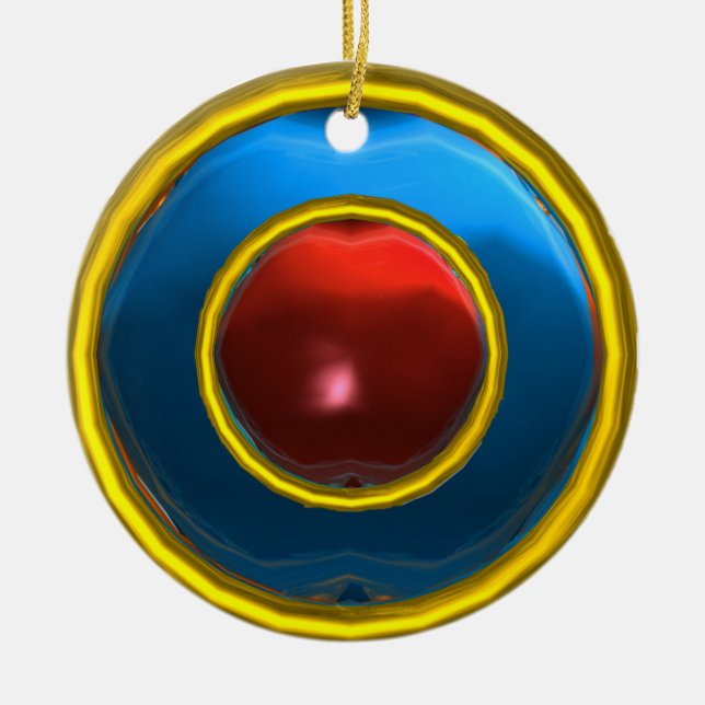 CLASSY RUBY AND SAPPHIRE  GEM STONES CERAMIC ORNAMENT (Front)