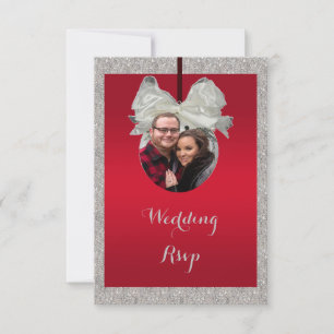 Classy Ruby Red & Sparkle Bauble Christmas Wedding RSVP Card