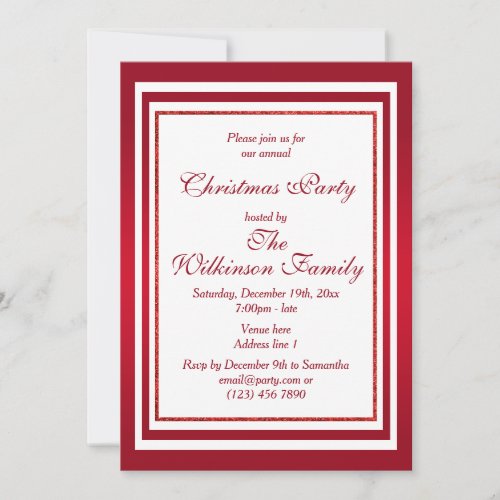 Classy Ruby Red  White Christmas Party Invitation