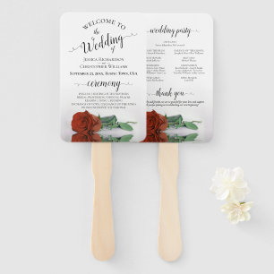 Classy Rust Orange Rose Elegant Wedding Program Hand Fan