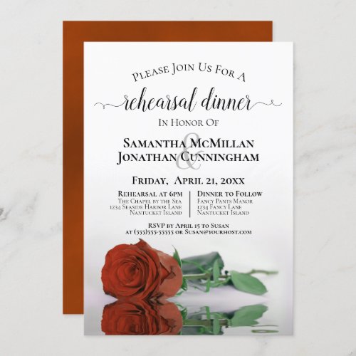 Classy Rust Orange Rose Wedding Rehearsal Dinner Invitation