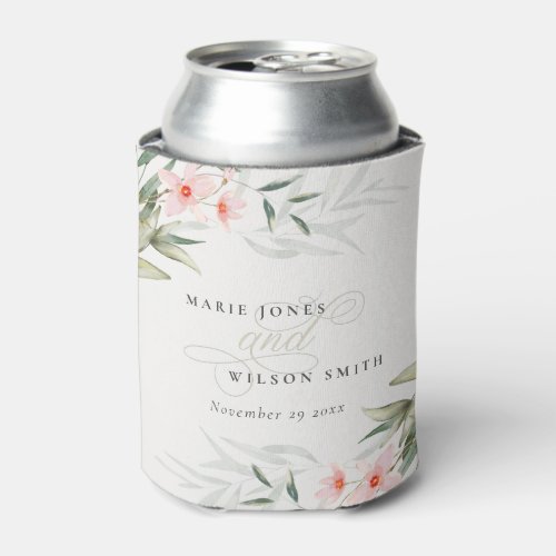 Classy Rustic Blush Greenery Floral Bunch Wedding Can Cooler