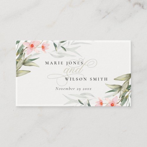 Classy Rustic Blush Greenery Floral Bunch Wedding Place Card