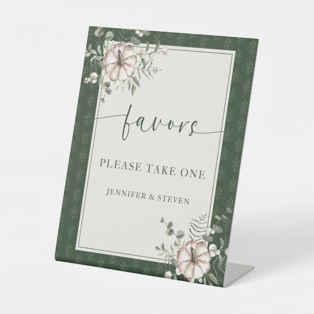 Classy Rustic Fall Pumpkins Wedding Favors Sign (Front)