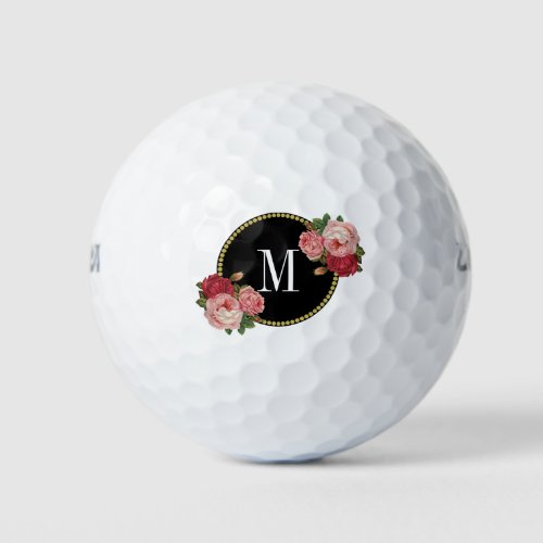 Classy Rustic Vintage Floral Roses Girly Monogram Golf Balls