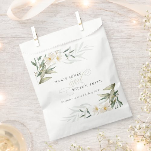 Classy Rustic White Greenery Floral Bunch Wedding Favor Bag