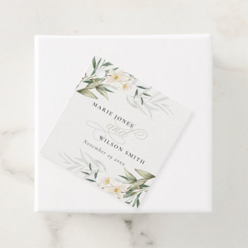 Classy Rustic White Greenery Floral Bunch Wedding  Favor Tags