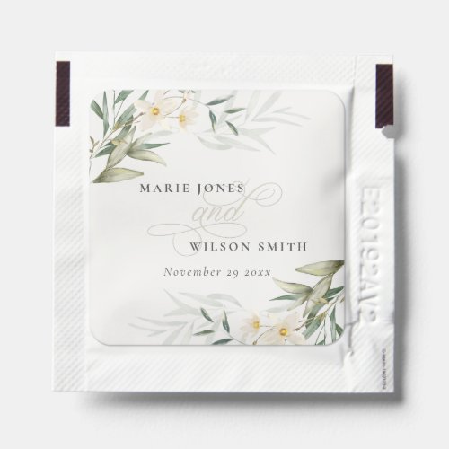 Classy Rustic White Greenery Floral Bunch Wedding Hand Sanitizer Packet