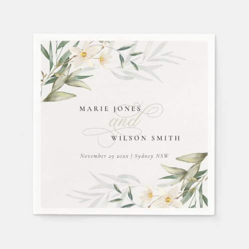 Classy Rustic White Greenery Floral Bunch Wedding Napkins