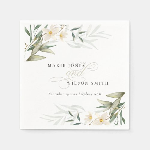 Classy Rustic White Greenery Floral Bunch Wedding Napkins