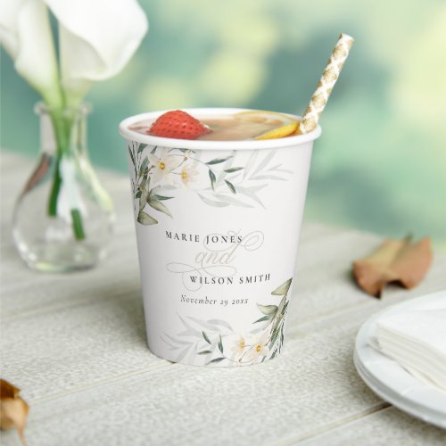 Classy Rustic White Greenery Floral Bunch Wedding Paper Cups