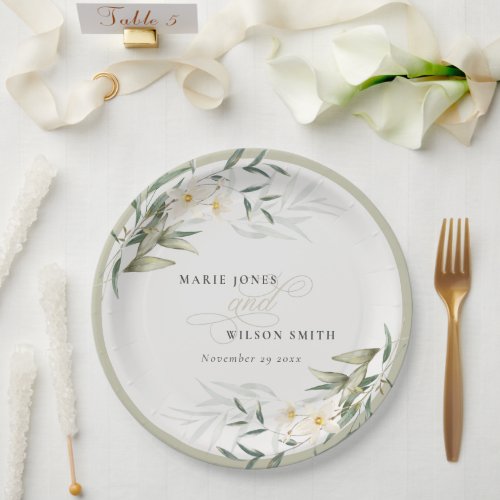 Classy Rustic White Greenery Floral Bunch Wedding Paper Plates