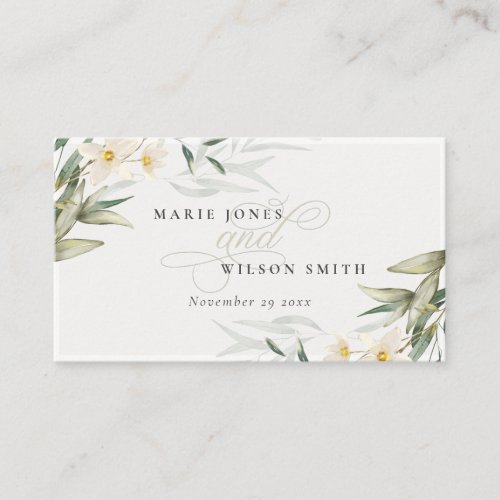 Classy Rustic White Greenery Floral Bunch Wedding Place Card