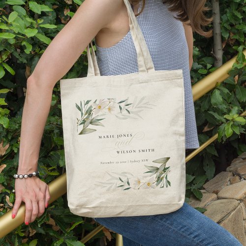 Classy Rustic White Greenery Floral Bunch Wedding Tote Bag