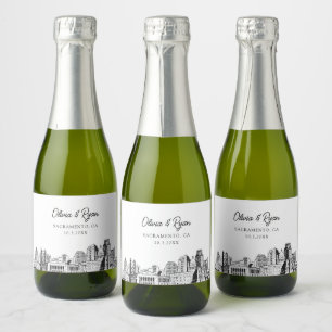 Classy Sacramento Wedding Favor Custom Mini Sparkling Wine Label