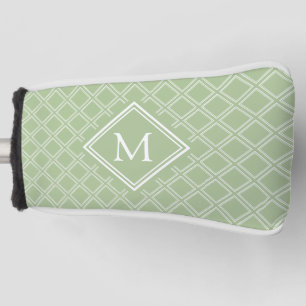Classy Sage and White Diamond Pattern Monogram Golf Head Cover