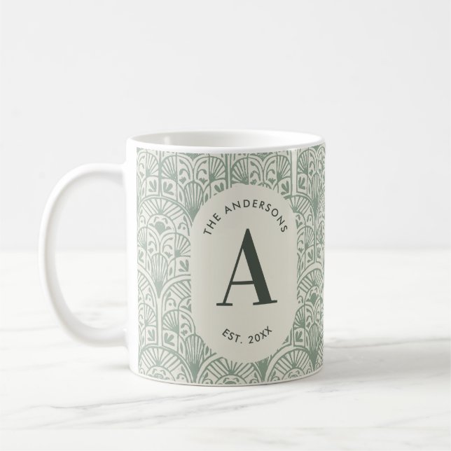 Classy sage green family monogram elegant cornhole coffee mug (Left)