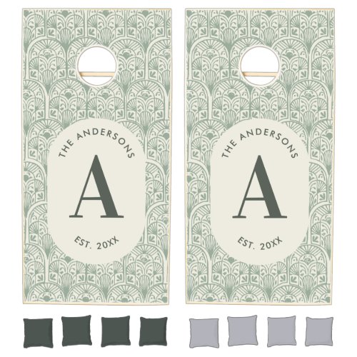 Classy sage green family monogram elegant cornhole set