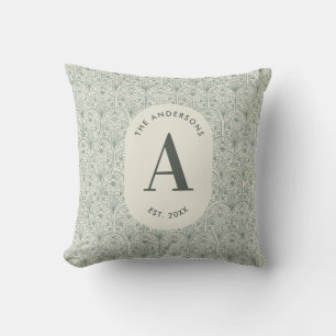 Classy sage green family monogram elegant cornhole throw pillow