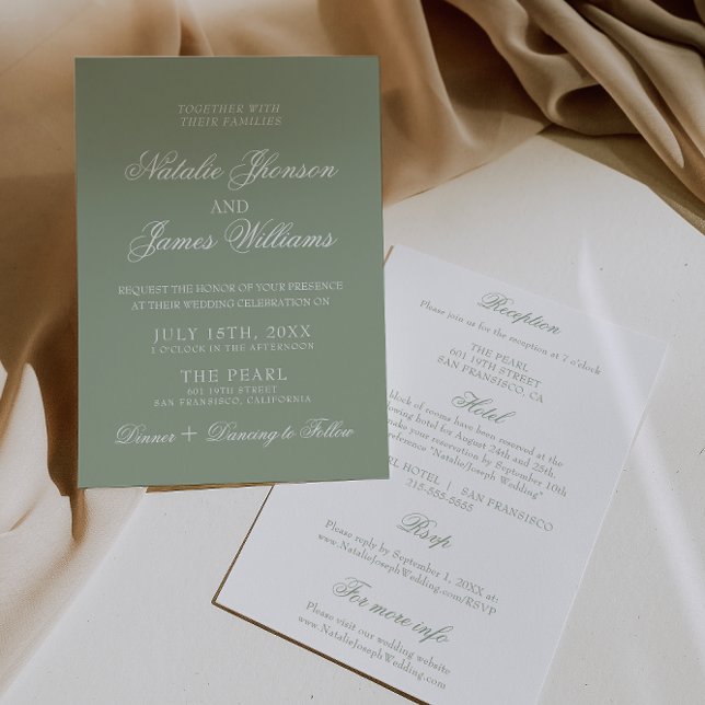 Classy Sage Green Luxury Boho All In One Wedding Invitation (Creator Uploaded)