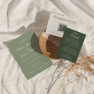 Classy Sage Green Luxury Boho Modern Wedding Invitation