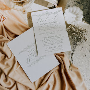 Classy Sage Green Old Money Retro Wedding Details Enclosure Card