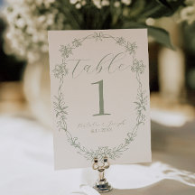 Classy Sage Green Old Money Wedding Table Number