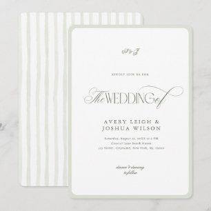 Classy Sage Green Spring Garden Stripes Wedding Invitation