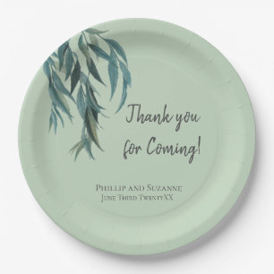 Classy Sage Green Willow Branch Botanical Wedding Paper Plates