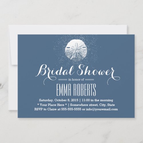 Classy Sand Dollar Navy Blue Bridal Shower Invitation