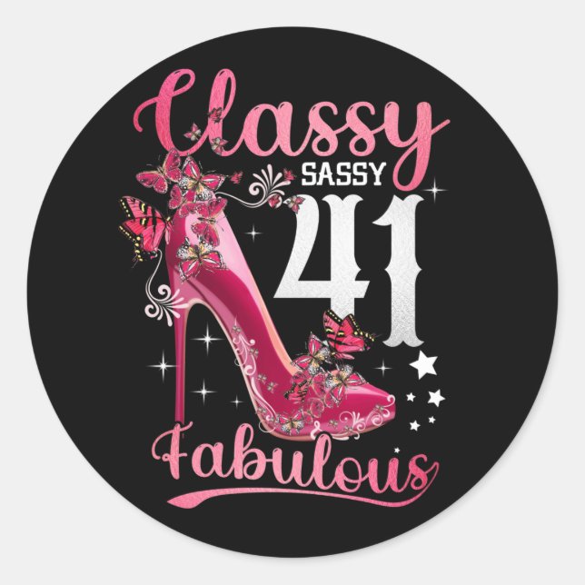Classy Sassy 41 And Faburlous 41st Birthday Floral Classic Round Sticker (Front)