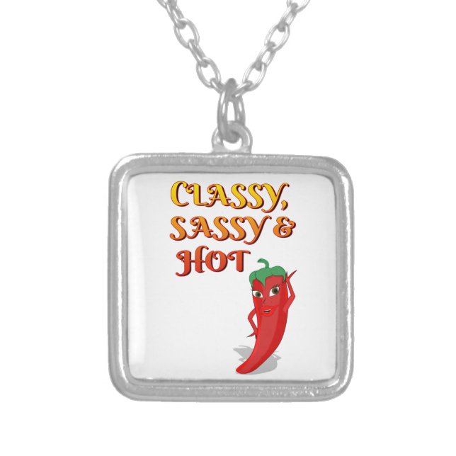 Classy Sassy And Hot Pepper Diva Silver Plated Necklace (Front)