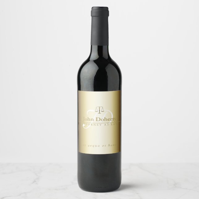 Classy Scales of Justice | Gold Initials Wine Label (Front)