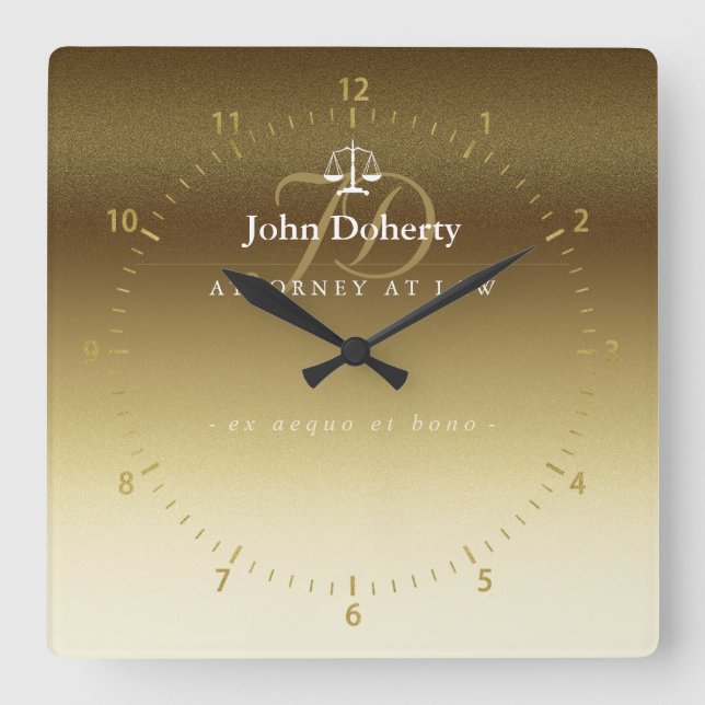 Classy Scales of Justice | Graphic Gold Metallic Square Wall Clock (Front)