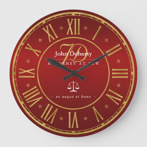 Classy Scales of Justice  Graphic Red Metallic Large Clock