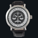 Classy Scales of Justice | Lawyer info Watch<br><div class="desc">Perfect watch with scales of justice symbol for lawyers, attorneys and other legal professions. Personalized with your information.</div>