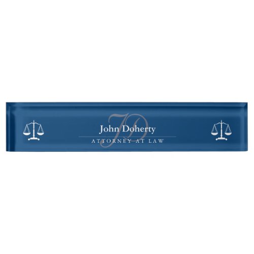 Classy Scales of Justice  Navy Blue Desk Name Plate