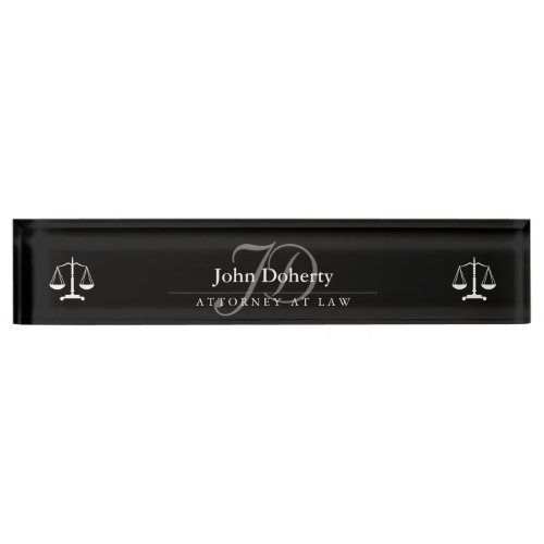 Classy Scales of Justice  White Black Desk Name Plate