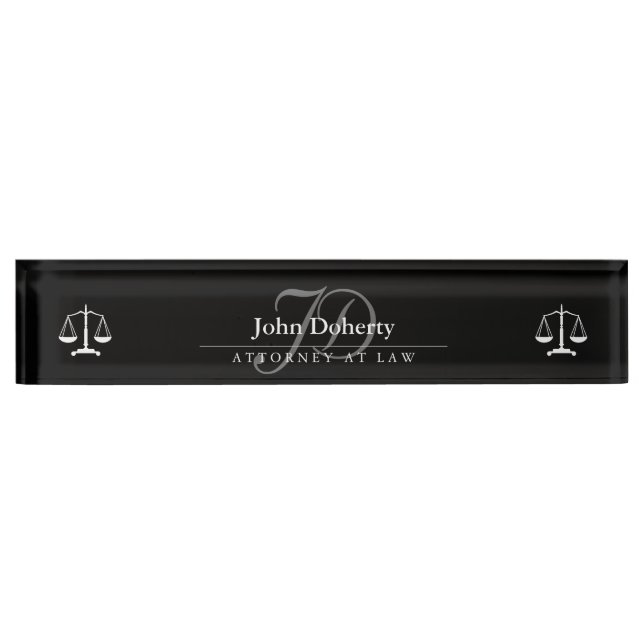 Classy Scales of Justice | White Black Desk Name Plate (Front)