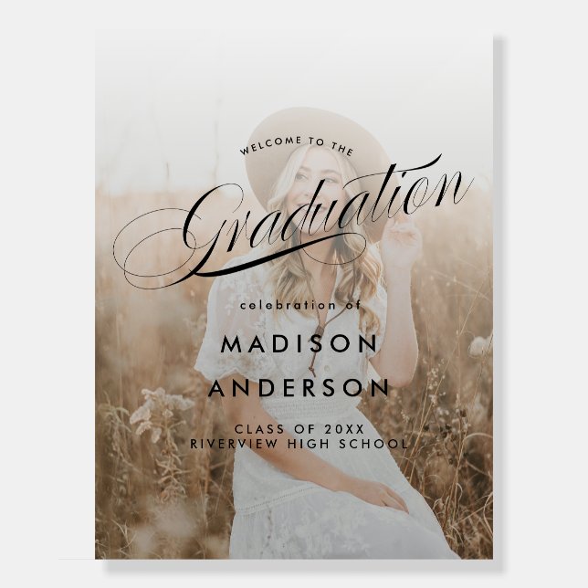 Classy Script Black & White Graduation Foam Board (Front)