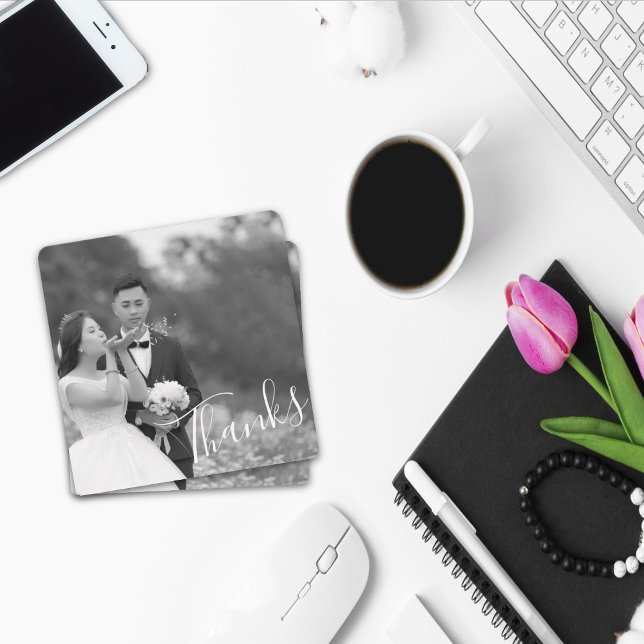 Classy Script Black/White Wedding Thanks Photo Sav Save The Date (Creator Uploaded)